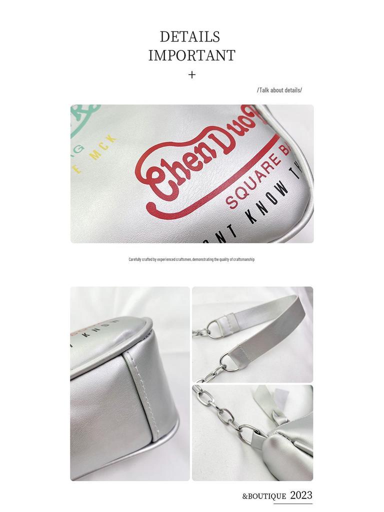 2023 Autumn Korean Style Girlish Heart Shoulder Bag: Niche Baguette Chain Design