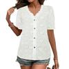 Women's Summer Fashion Casual Shirts Cropped Petal Sleeve Eyelet Tops V Neck Shirt