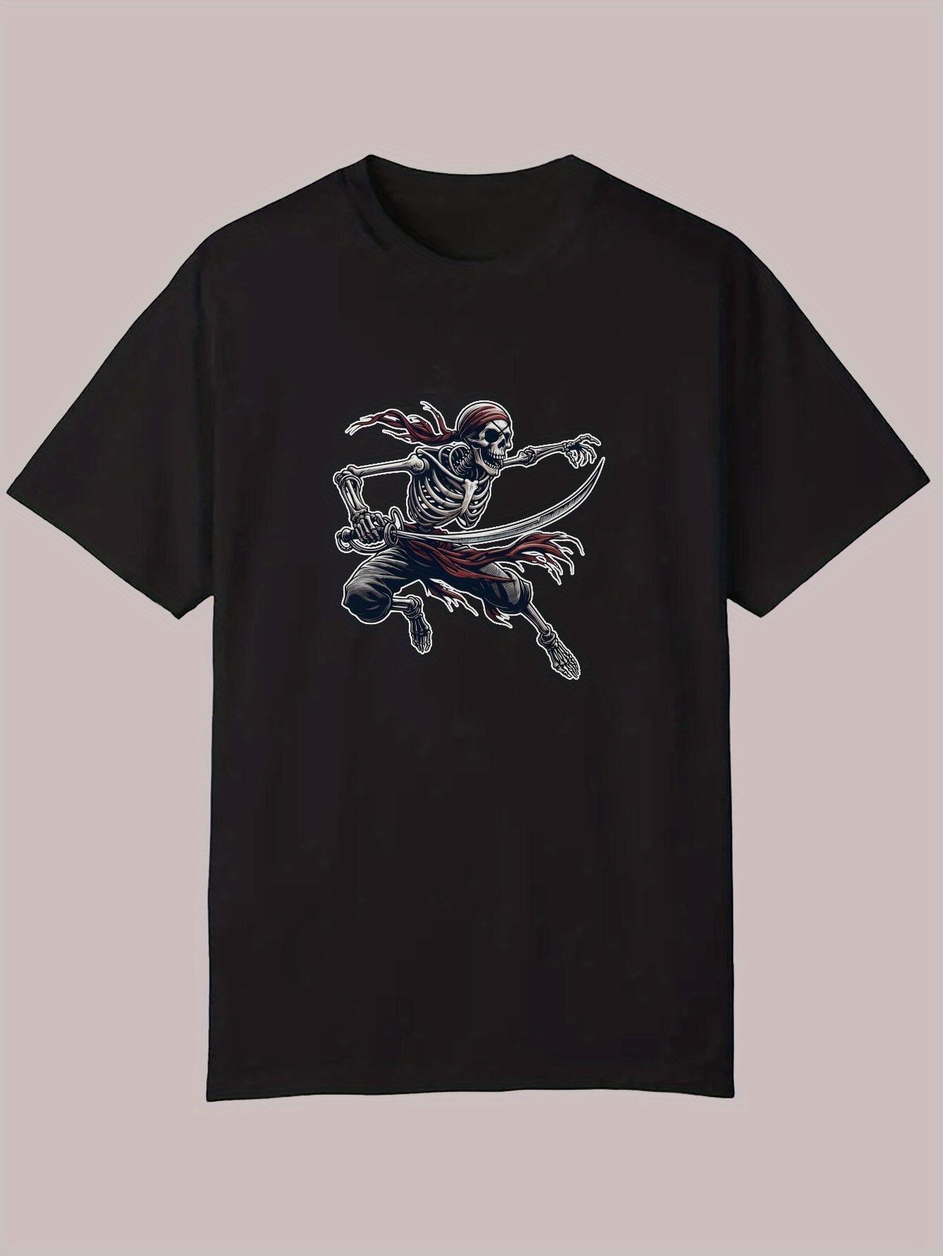 Black Graphic Print Casual T-shirt - Skeleton Archer Design L
