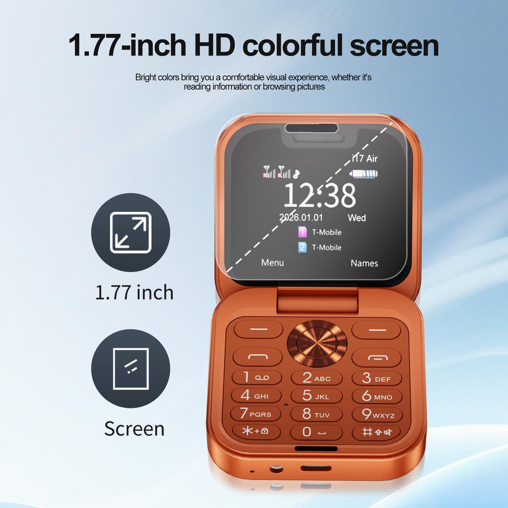 I17 Air Mini Faltbares Handy 2G GSM 1,77" Display Magische Stimme Kurzwahl UKW-Radio 2 SIM-Karten Kleine quadratische Handys