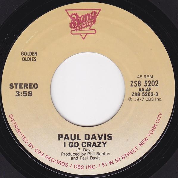 

7inch Record PAUL DAVIS I Go Crazy Sweet Life ZS85202 BANG 1977 Japan Rock Used