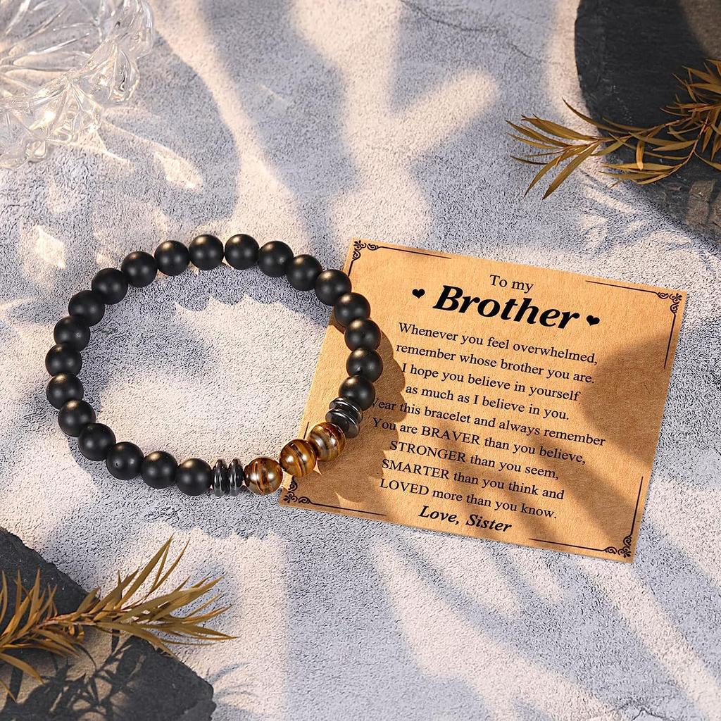 Natursteinarmbänder für Papa Mann Sohn Bruder Freund Vulkanstein Armreif Valentinstag Jahrestag Geburtstag Weihnachtsgeschenke