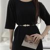 Stunning Matte Black Women's Belt With Elegant Pearl Buckle Perfect For Summer Outfits