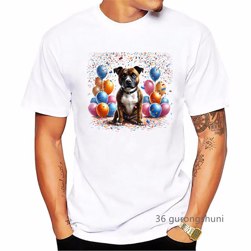 Staffordshire Bull Terrier Birthday Printed T Shirt MenS Clothing Harajuku Kawaii Dog Lover Tshirt Homme Summer Tops Tee Shirt