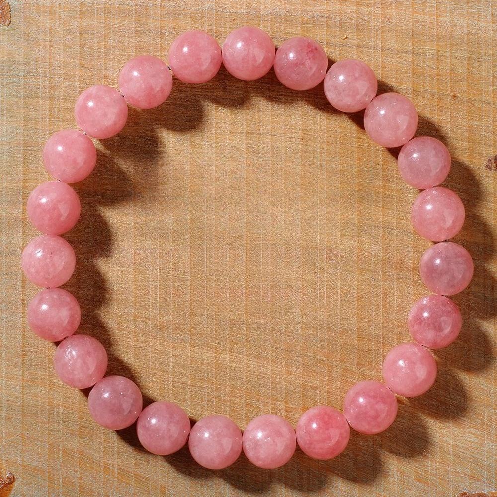 Natural Rose Quartz Beaded Bracelet For Women, Pink Strawberry Crystal Bracelet, Handmade Elastic Crystal Bangle, Gift