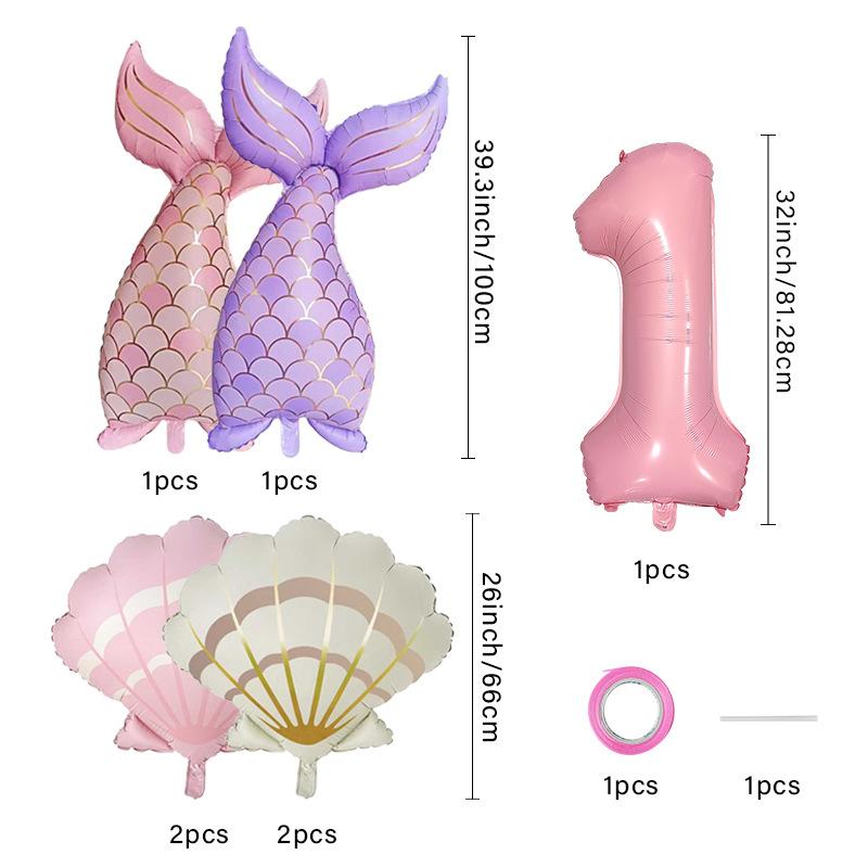 7 Stück Meeresmeerjungfrauenschwanz Muschel Muschel Ballons Set Rosa 0-9 Zahlen Folienballon Unterwasser Geburtstagsparty Dekoration Babyparty Zubehör