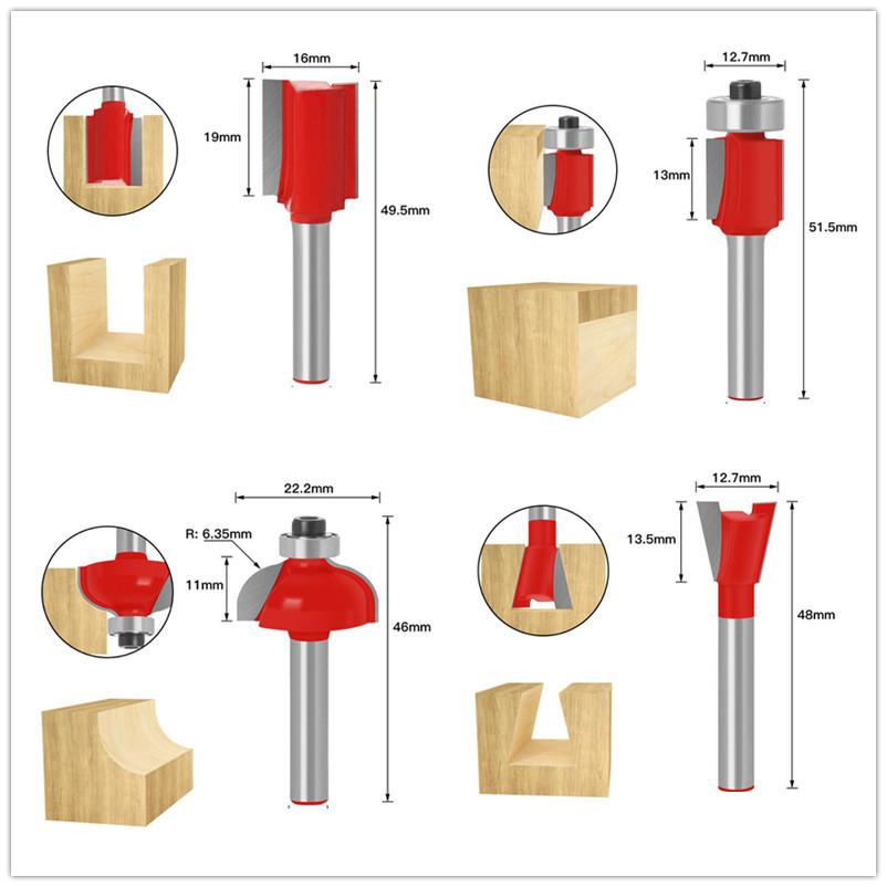 12Pcs 6mm 1/4inch 8mm Shank Woodworking Router Bits Set Milling Cutter for Wood Flush Straight Chamfer Trimming Engraving Tool