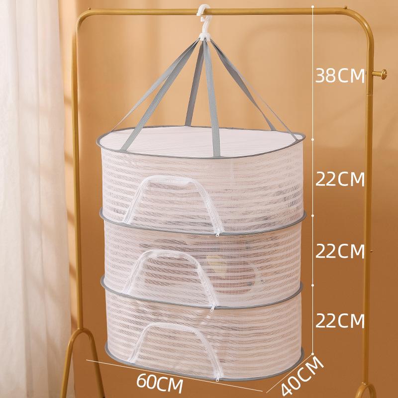 1-3 Layer Folding Fishnet, Non-toxic Polyester Net, 1 Pc Hanging Drying Net, Suitable for Fruit and Vegetable Herbs, with Zip