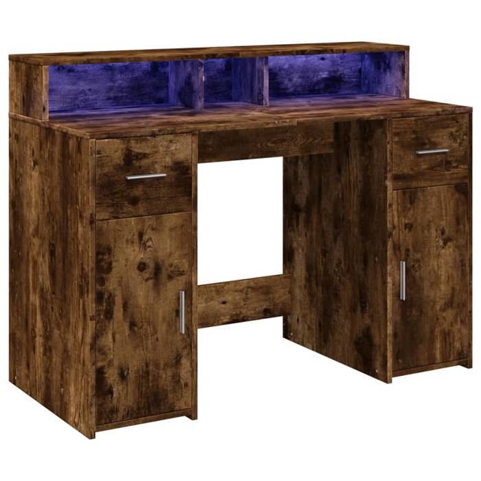 VidaXL Bureau et lumières LED chêne fumé 120x55x91cm bois d'ingénierie, bureau de travail, bureau d'étude, bureau à 3309415
