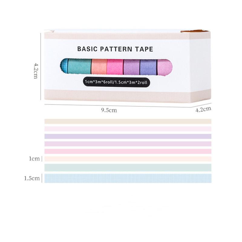 Ensemble de 8 Rouleaux de Ruban Coloré Rétro Grille Couleur Unie Multi-usage Bricolage Arts Artisanat Décoration Pour Journal