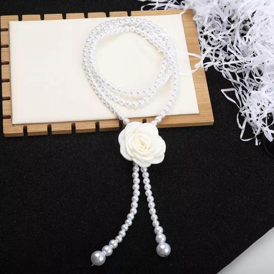 Women Waist Chain Camellia Decor Faux Pearl Single Layer Adjustable Size Waist Belt Various Outfit Accessories