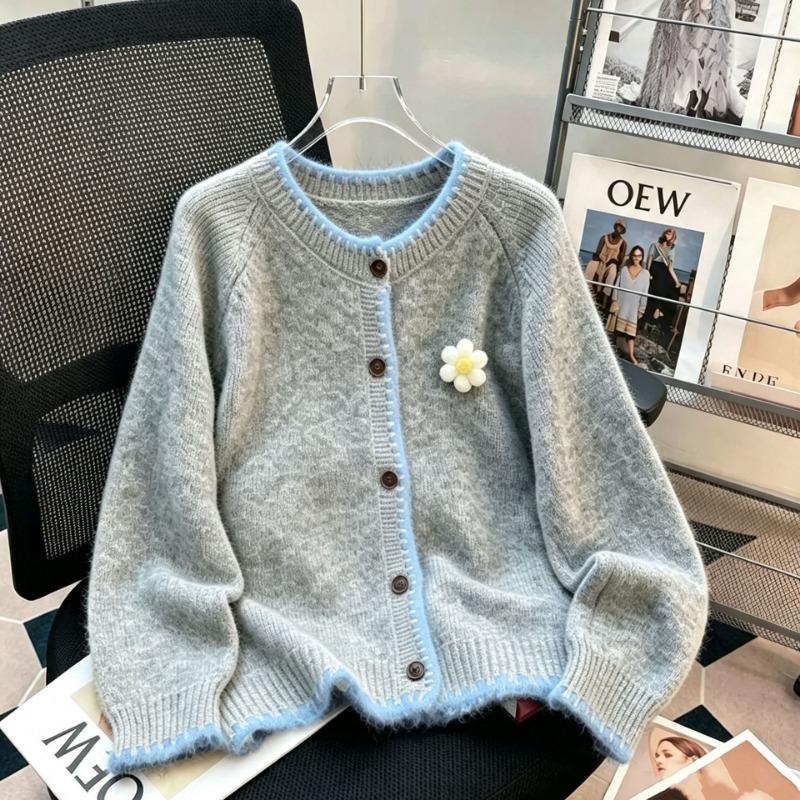 Women S Sweet Age Reducing 3d Flower Color Block Knit Cardigan Sweater