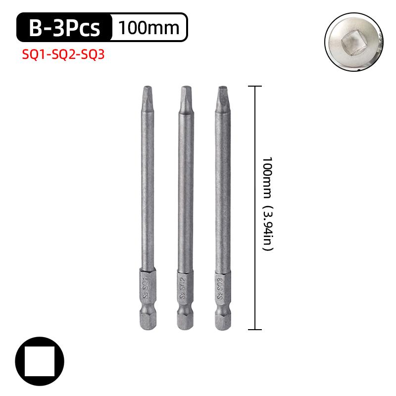 50mm Square Head Screwdriver Bits Set SQ1/SQ2/SQ3 Magnetic Four Corners Screw Driver 6.35mm Hex Shank Ratchet Wrench Hand Tools