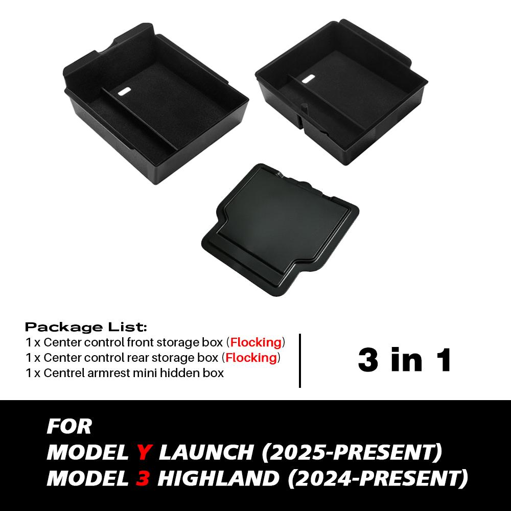 For Tesla New Model Y Juniper 2026 2025 Launch Model 3 Highland 2024 Center Console Armrest Storage Box Upper&Lower Silicone Mat