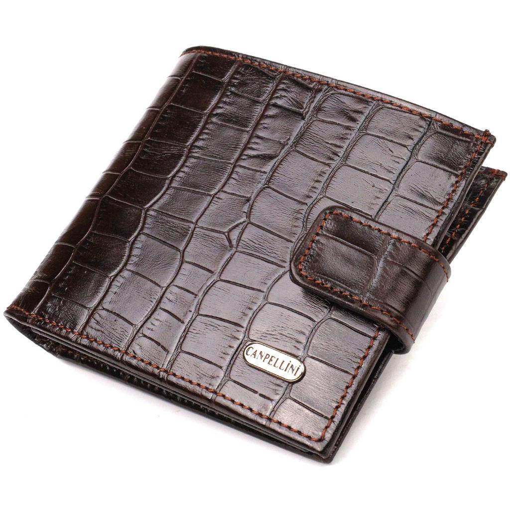 Wallet for Men In Horizontal Format Made of Genuine Leather with Crocodile Effect CANPELLINI 21770 Brown
