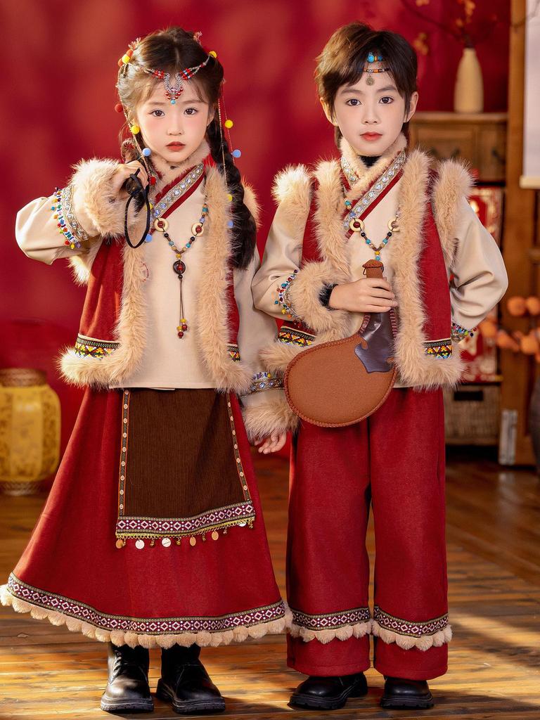 Children's Velvet Hanfu: Ethnic Performance Costume for Boys and Girls