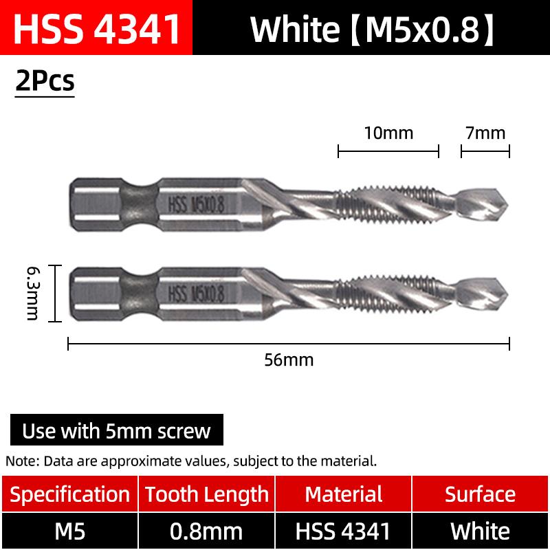 Hex Screw Thread Metric Tap Drill Bits Set HSS Titanium Composite Countersink Drill Reamer Metal Tapping Chamfering Tool Kit