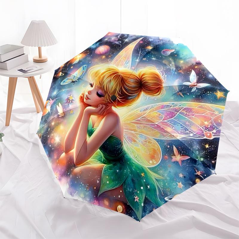 Tinker Bell Themed Travel Umbrella-8 Ribs Automatic Opening and Closing, Portable Folding Design, Compact and Stylish Umbrella
