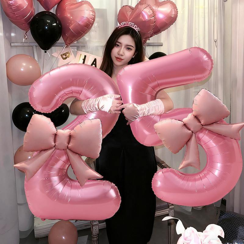 40inch Number 0-9 Pink Number Bowknot Bow Aluminum Foil Balloons for Women Girls Wedding Birthday Party Photo Props Supply