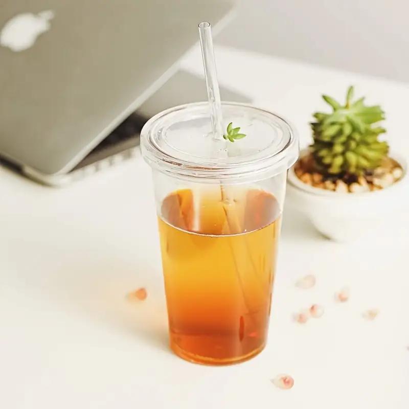 3 szt. Wielokrotnego użytku Jednowarstwowy Przezroczysty Plastikowy Kubek do Picia Butelka na Wodę z Pokrywką Słomką Outdoorowy Napój Kubek na Herbatę Mleko Kawę Narzędzia