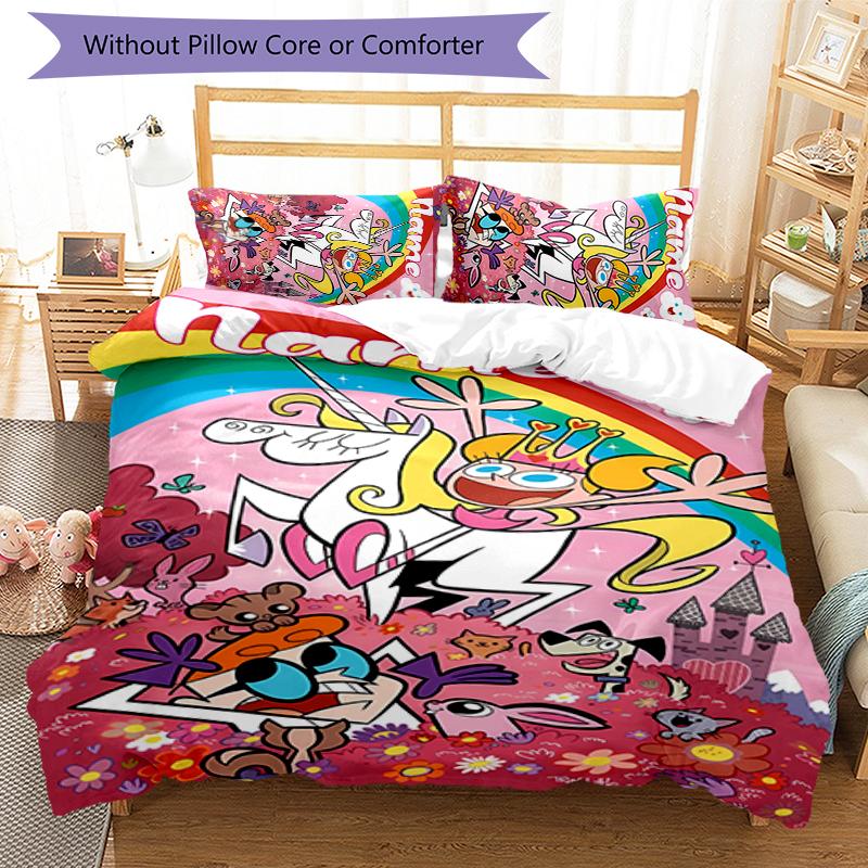 3pcs Custom Name Dexter's Laboratory Bedding Set Duvet Cover Closure Includes 1 Duvet Cover & 2 Pillowcases for All Seasons Bedroom Decor