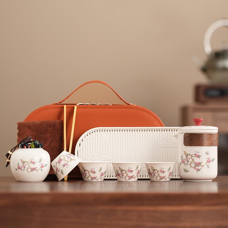 Chinese travel set gifts Guochao outdoor ancient rhyme pot car ceramic express cup tea set enterprise