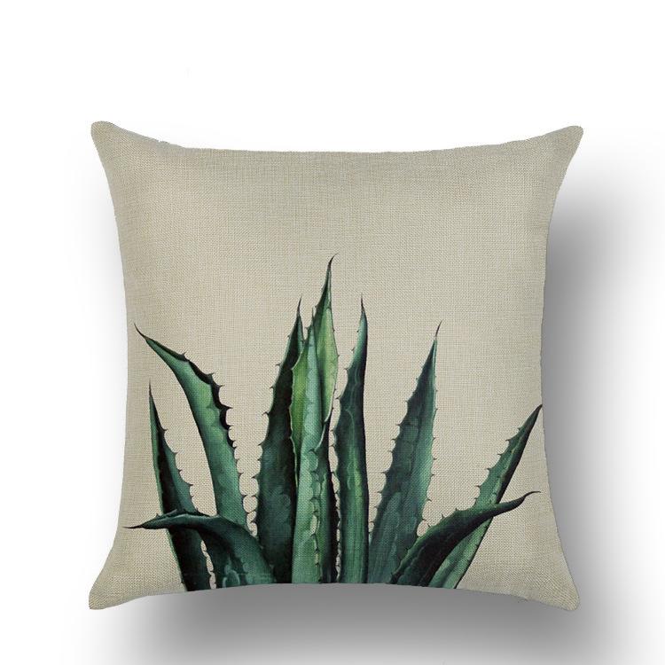 Plant Home Tropical Plant Flax Pillowcase Palm Leaf Home Sofa Pillow Cushion Cover