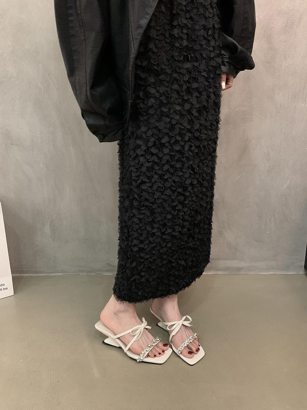 

With skirt wedge sandals fairy shoes summer new French rhinestones bow cool slippers high heels women s 40