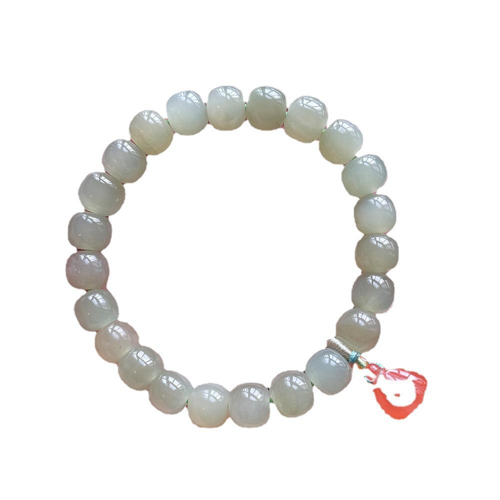 Leak Picking Natural Qinghai Hetian Jade Green Jade Women's Single-Strand Bracelet 8mm Old-styled bead