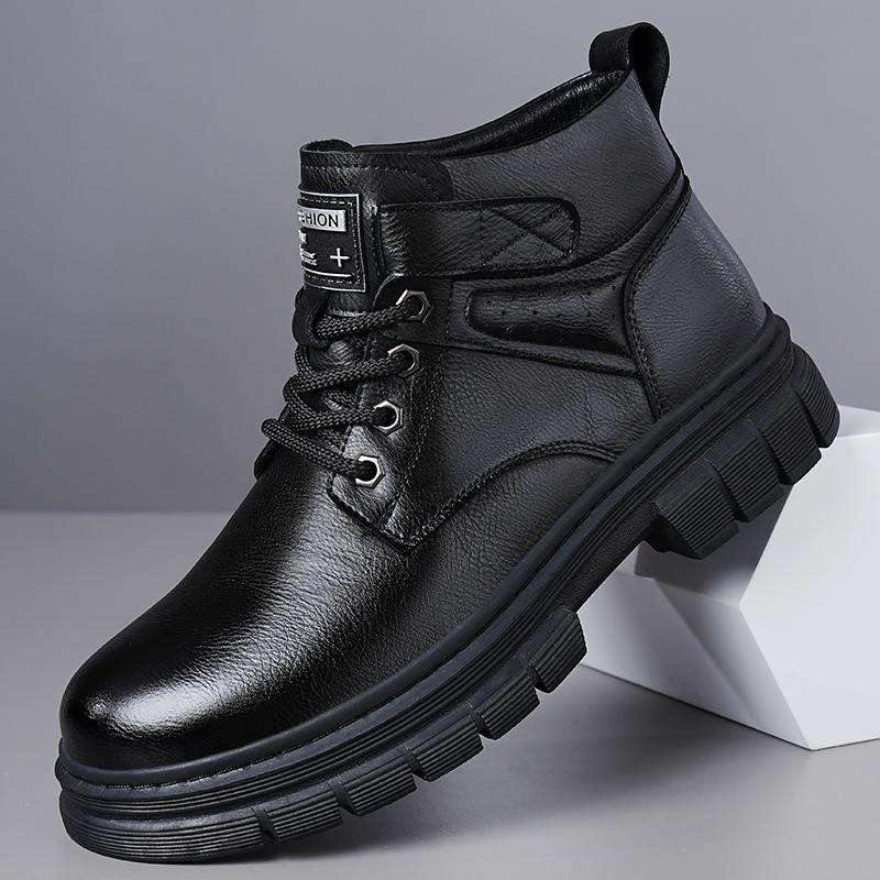 

Новые мужские зимние модные высокие ботинки 2024 года в британском стиле для отдыха на открытом воздухе повседневные нескользящие высокие ретро-ботинки на шнуровке модные рабочие ботинки 38-44 44 чёрный