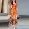 Women Fashion Summer Lady Elegant  Short Sleeve Retro Printing Dress