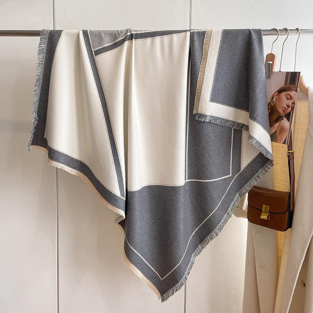 Korean Version Big V Scarf Women'S Imitation Cashmere Square Scarf Thickened Air-Conditioned Room Warm Shawl Cape