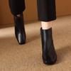 2025 Women's Soft Leather Mid-Heel Square Toe Boots with Velvet Lining for Autumn and Winter
