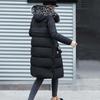Winter Women Parka Cotton Jacket Windproof Padded Coat Zip Up Long Sleeves Furry Hood Heat Retention Knee Length Solid Color Outwear with Pockets
