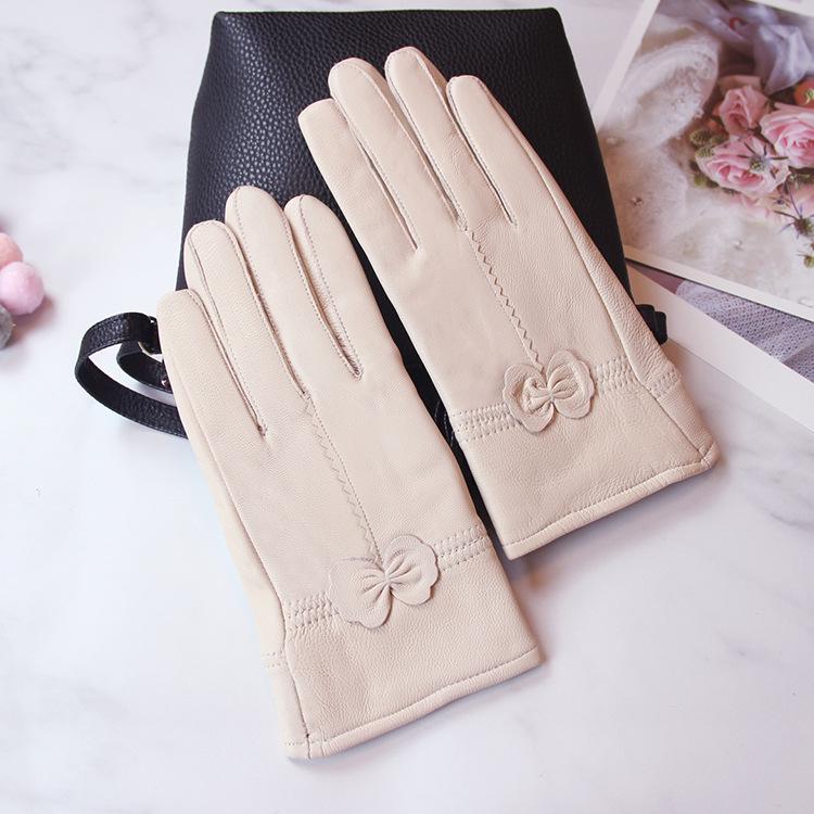 

Женские зимние кожаные перчатки с бантом: Перчатки для велоспорта из плотного бархата, ветрозащитные, водонепроницаемые, теплые One Size жемчужина белый