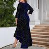 Women Evening Dress Three Quarter Sleeve Irregular Hem Round Neck Plus Size Slim Fit High Waist Swallowtail Elegant Maxi Dress Prom Party Clothes