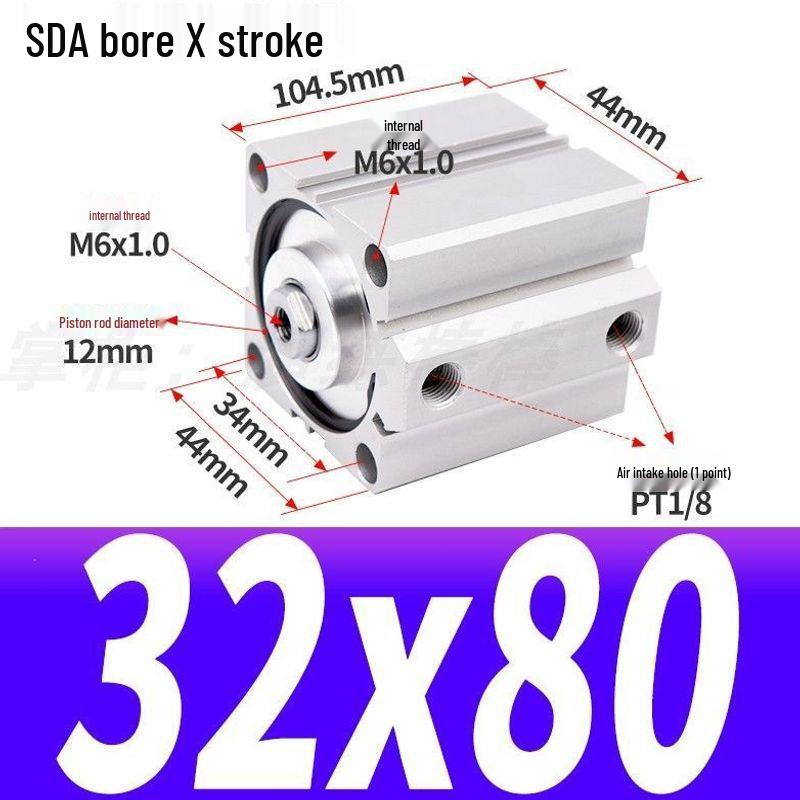 SDA Mini Pneumatic Cylinder, High Thrust, Thin Type, Bore Sizes 20/25/32/40/50