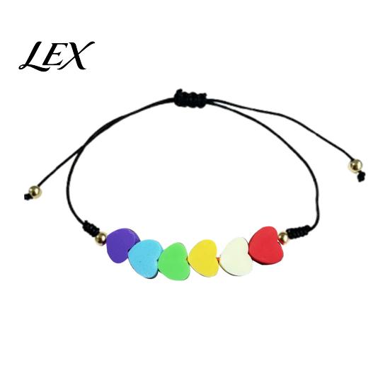 Dainty Trendy Gift for Her Colorful Hearts Bracelet, Handmade Braided Cord String Adjustable Boho Style Woven Bracelet Heart Shaped Clay Beads Jewelry