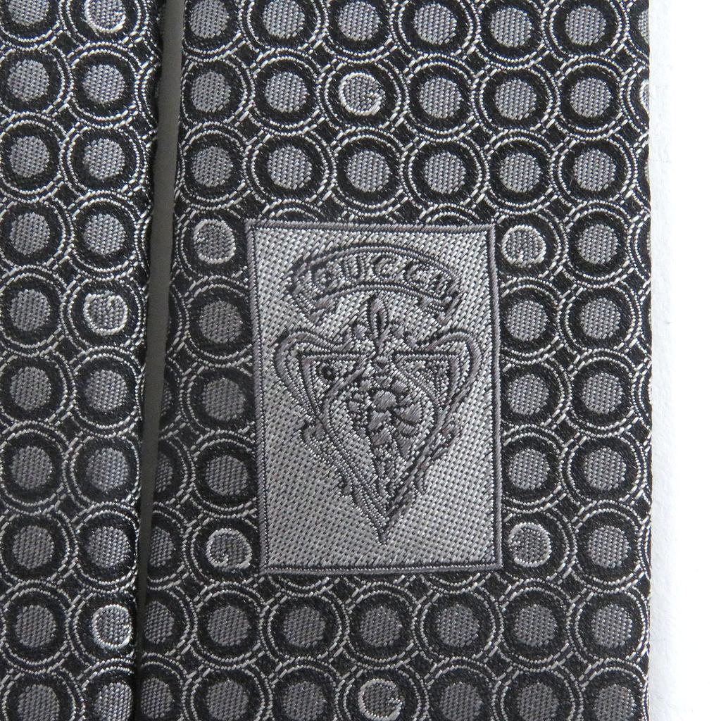 Pristine GUCCI Tie G Logo Dot All-over Print Wide Tie Gray Silk Mens Used