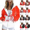 Women's Zip Up Hoodies Teen Girls Christmas Printed Sweatshirt Clothing Casual Drawstring Jacket With Pockets