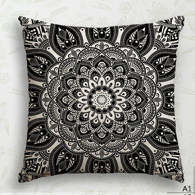 Black and White Mandala Pillowcase ,Sofa Bedroom Cushion Cover, Single-sided Printing, Without Pillow Core