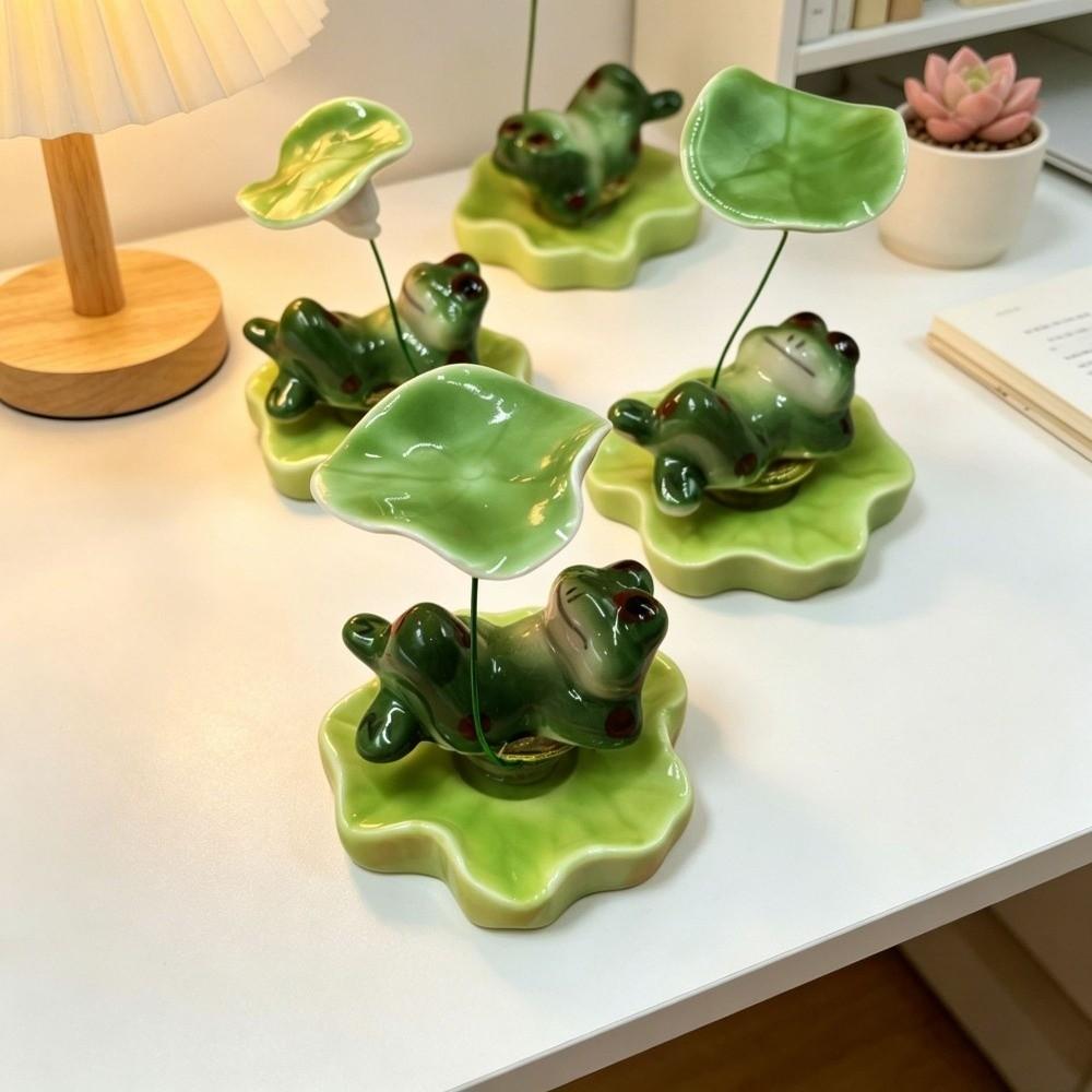Ceramic Desktop Decoration Lotus Leaf Frog Car Decor Interesting Frog Rotating Toys Tea Table