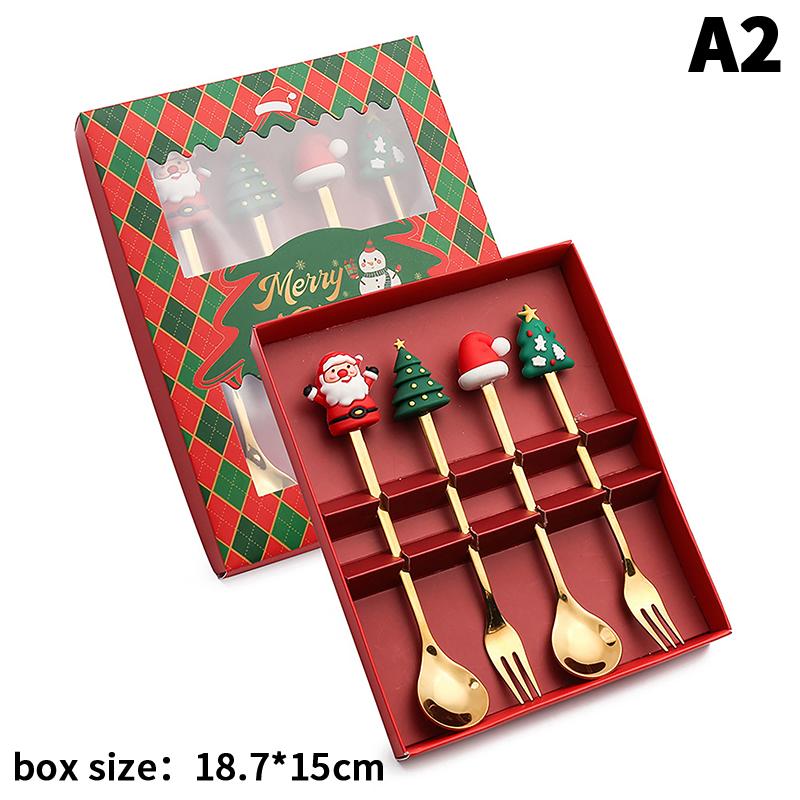 Christmas Fork And Spoon Set, Christmas Gift Box Tableware, Stainless Steel Tableware, Coffee, Tea And Dessert Fork And Spoon