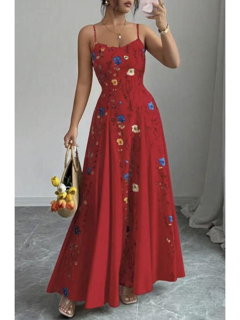 2026 European & American Summer Fashion Spaghetti Strap Print Dress