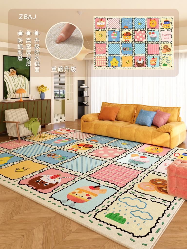 Dopamine Color Carpets for Living Room Cartoon Cute Bedroom Decor Carpet Fluffy Soft Lounge Plaid Rug Home Thick Plush Floor Mat