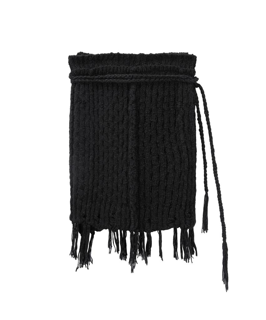 Teulimingbeodeu Wool Damage Tassel Knit Set-Up Layered Wrap [ Black ]