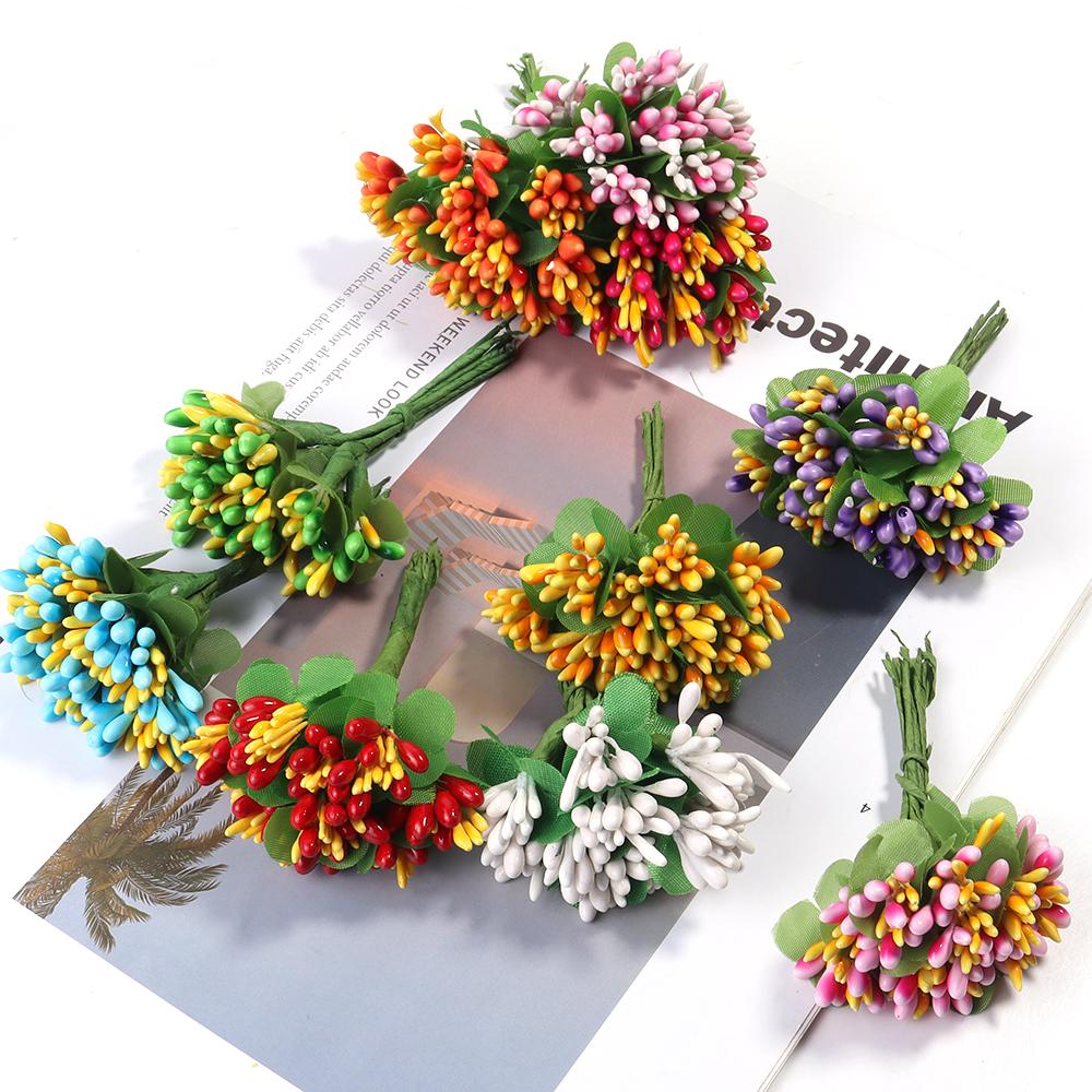 20pcs Bud Stamens Family Garden Handmade Artificial Bouquet Wedding Merry Christmas Decoration DIY Pearl Craft Fake Flowers