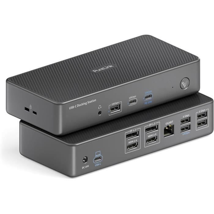 Station d'accueil usb-c - vuelogic - 14-en-1 - double écran - 4k hdmi - ethernet - noir