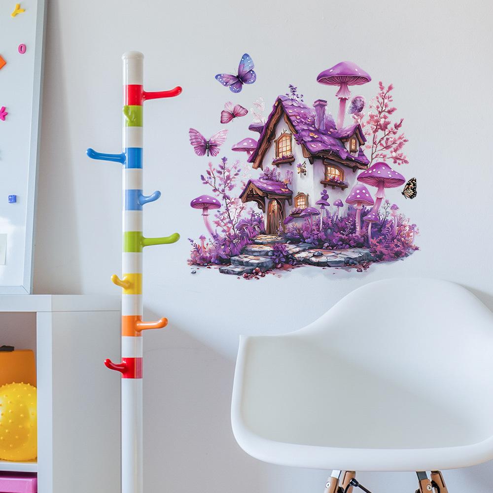 Self Adhesive Dreamy Mushroom Butterfly House Wall Stickers Peel and Stick Removable Waterproof