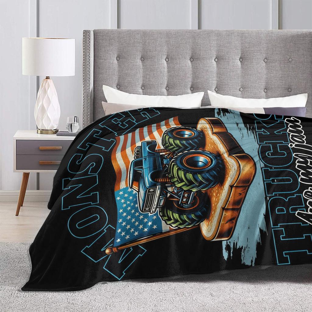 Monster Trucks Are My Jam Flannel Blanket Winter Super Warm Throw Girls Boys Bedroom Street Trend Bedspread Sofa Bed Cover
